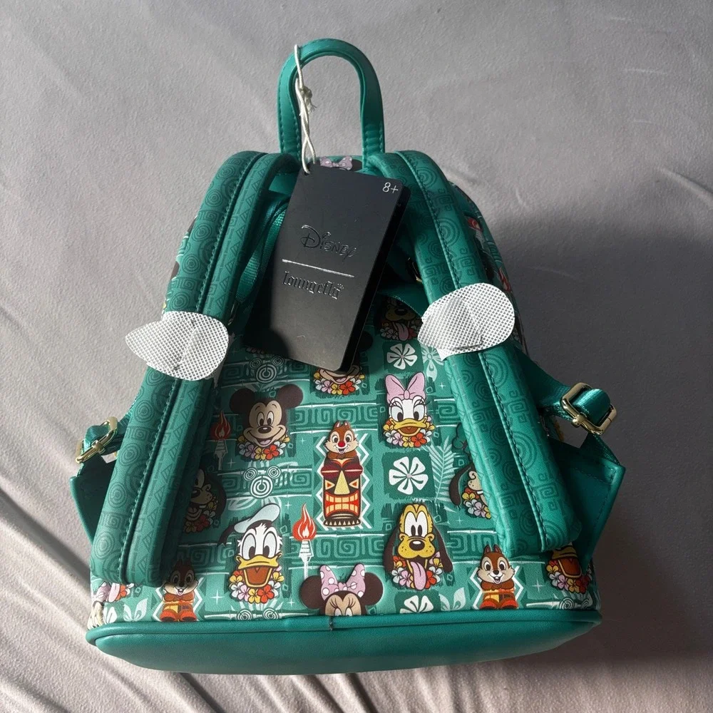 Disney Loungefly Tiki Room Mickey Minnie Donald Friends Mini Backpack Teal NWT
